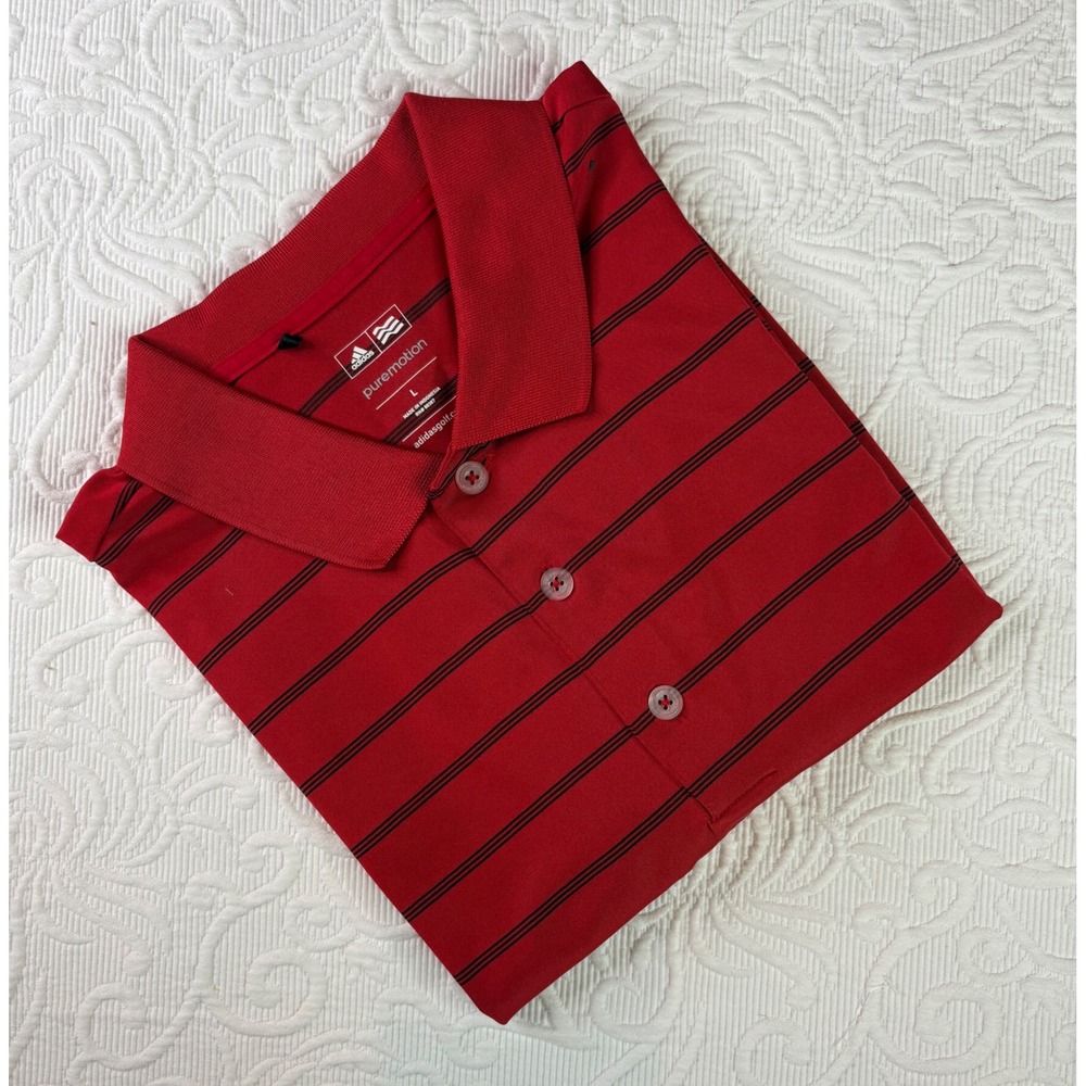 Adidas Puremotion Red Striped Golf Polo Shirt Mens‎ Large